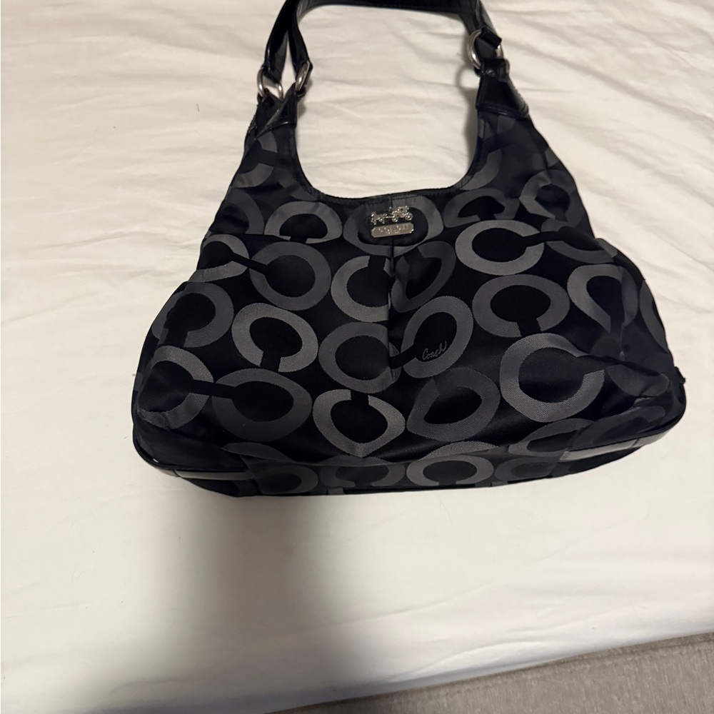 Coach Black and Gray Signature Hobo Shoulder Bag